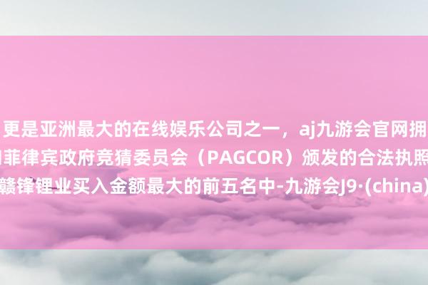 更是亚洲最大的在线娱乐公司之一,aj九游会官网拥有欧洲马耳他(MGA)和菲律宾政府竞猜委员会(PAGCOR)颁发的合法执照。赣锋锂业买入金额最大的前五名中-九游会J9·(china)官方网站-真人游戏第一品牌
